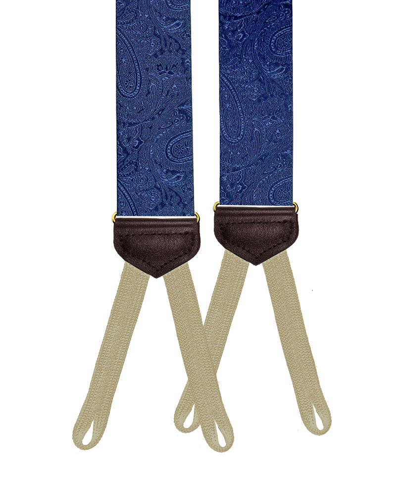 Ellison Paisley Silk Braided End Suspenders - Navy - KK & Jay Supply Co.