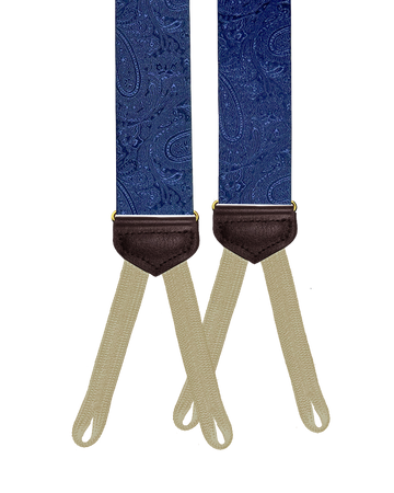 Ellison Paisley Silk Braided End Suspenders - Navy - KK & Jay Supply Co.