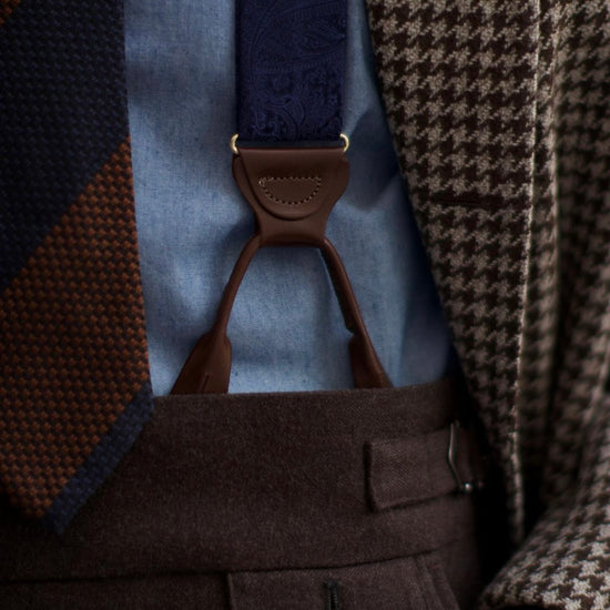 Ellison Paisley Silk Suspenders - Navy - KK & Jay Supply Co.