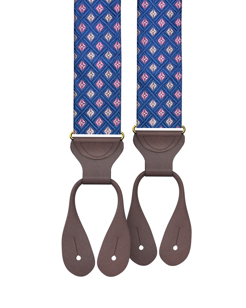 Morningside Silk Suspenders - Blue/Pink - KK & Jay Supply Co.