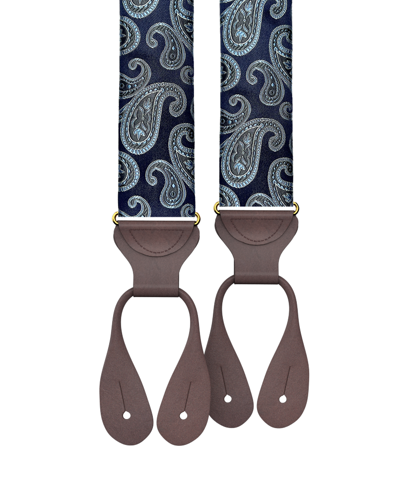 Orloff Navy Silk Paisley Suspenders - KK & Jay Supply Co.
