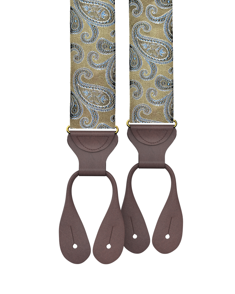 KK & Jay Supply Co. Orloff Tan Silk Paisley Suspenders