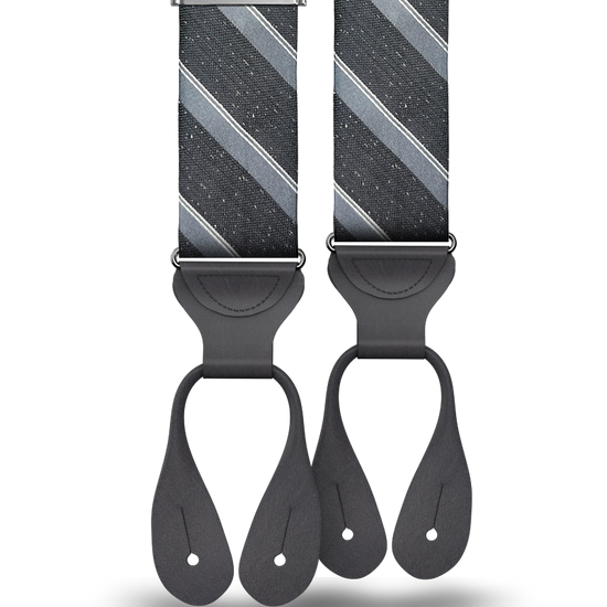 Tudor Stripe Silk Suspenders - Black - KK & Jay Supply Co.