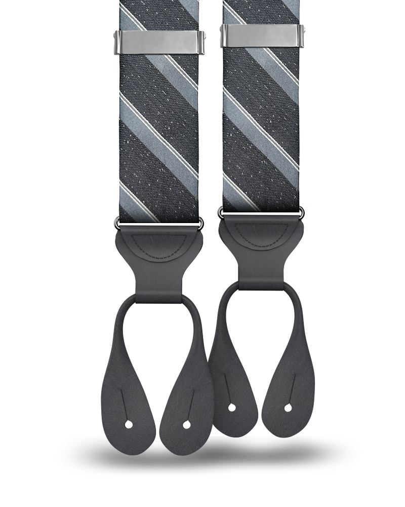 Tudor Stripe Silk Suspenders - Black - KK & Jay Supply Co.