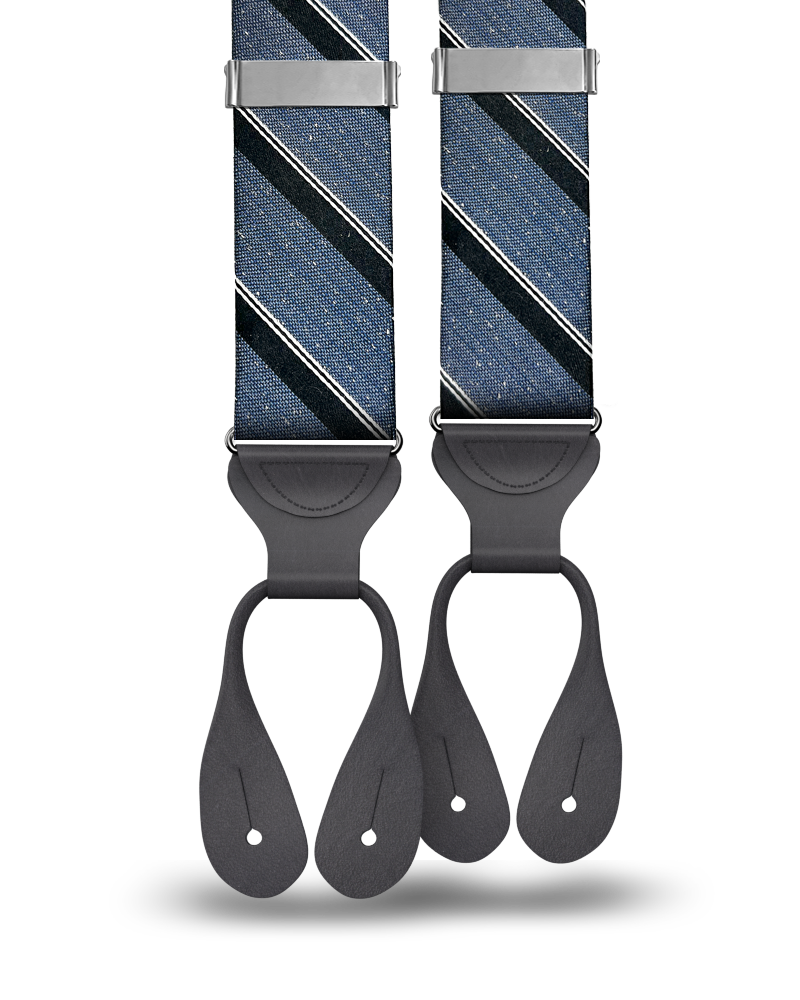 Tudor Stripe Silk Suspenders - Blue - KK & Jay Supply Co.