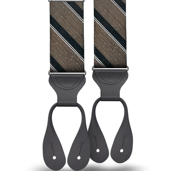 Tudor Stripe Silk Suspenders - Brown - KK & Jay Supply Co.