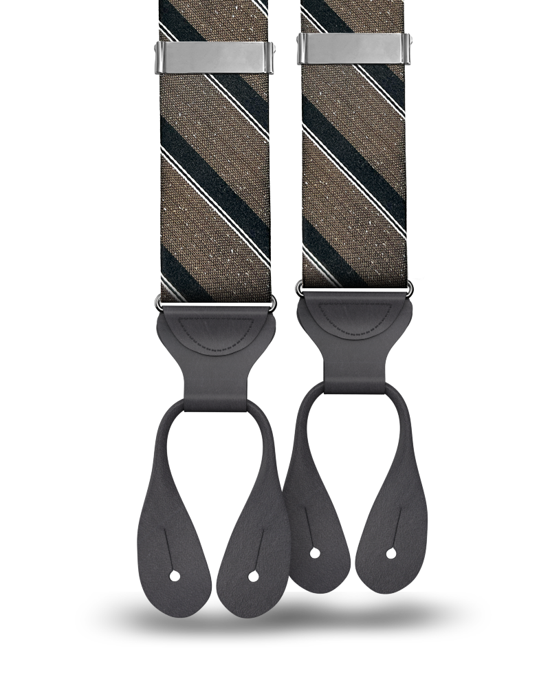 Tudor Stripe Silk Suspenders - Brown - KK & Jay Supply Co.