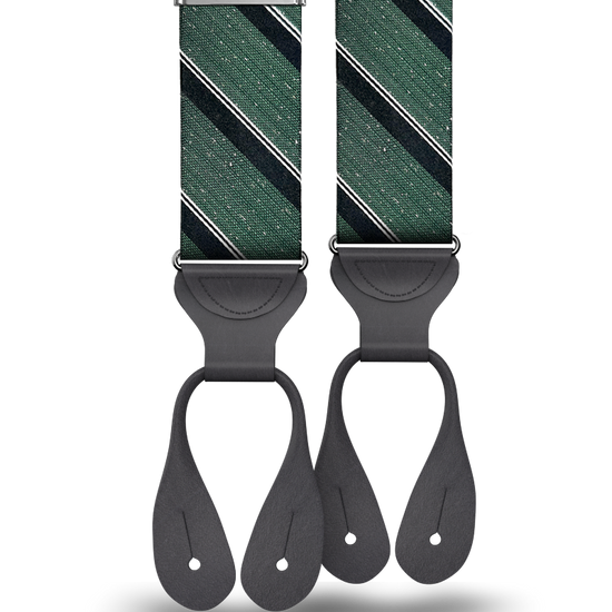 Tudor Stripe Silk Suspenders - Green - KK & Jay Supply Co.