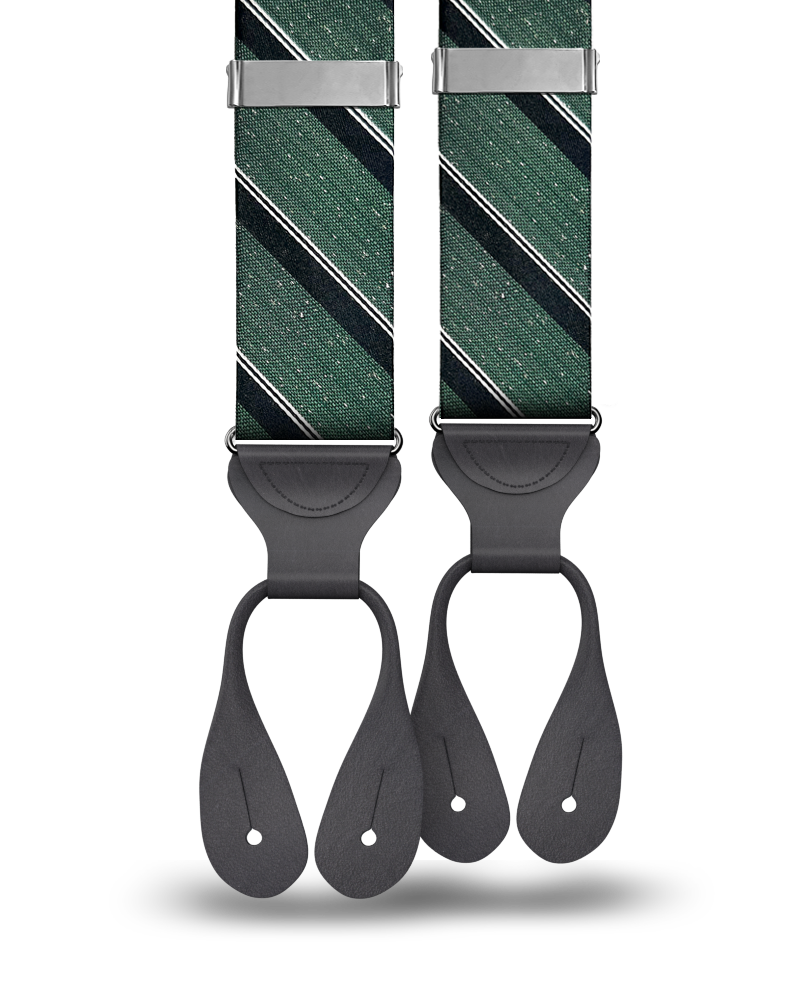 Tudor Stripe Silk Suspenders - Green - KK & Jay Supply Co.