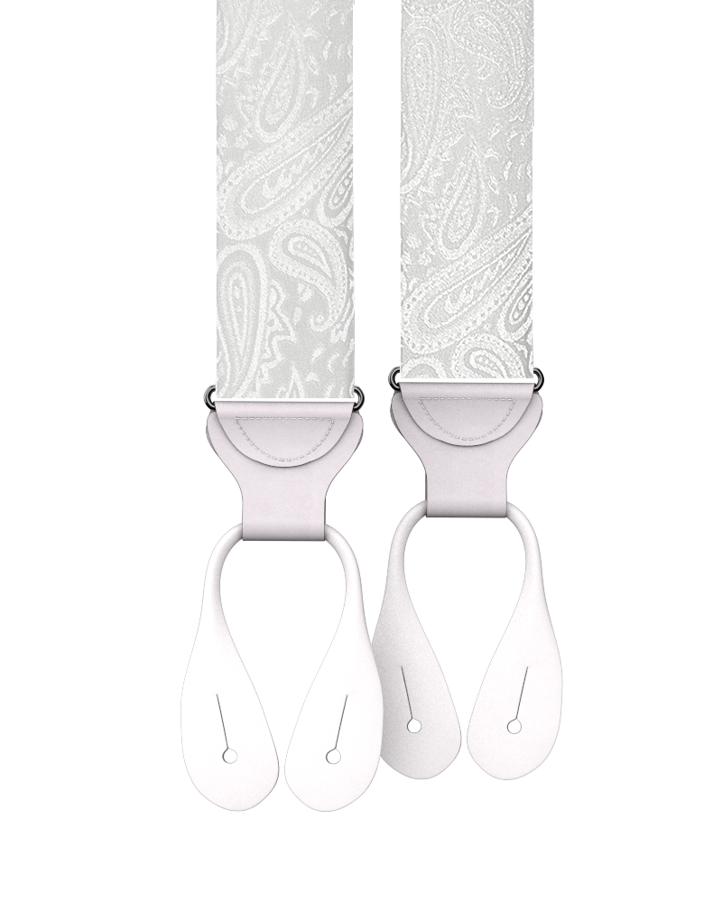 White Paisley Silk Suspenders - KK & Jay Supply Co.