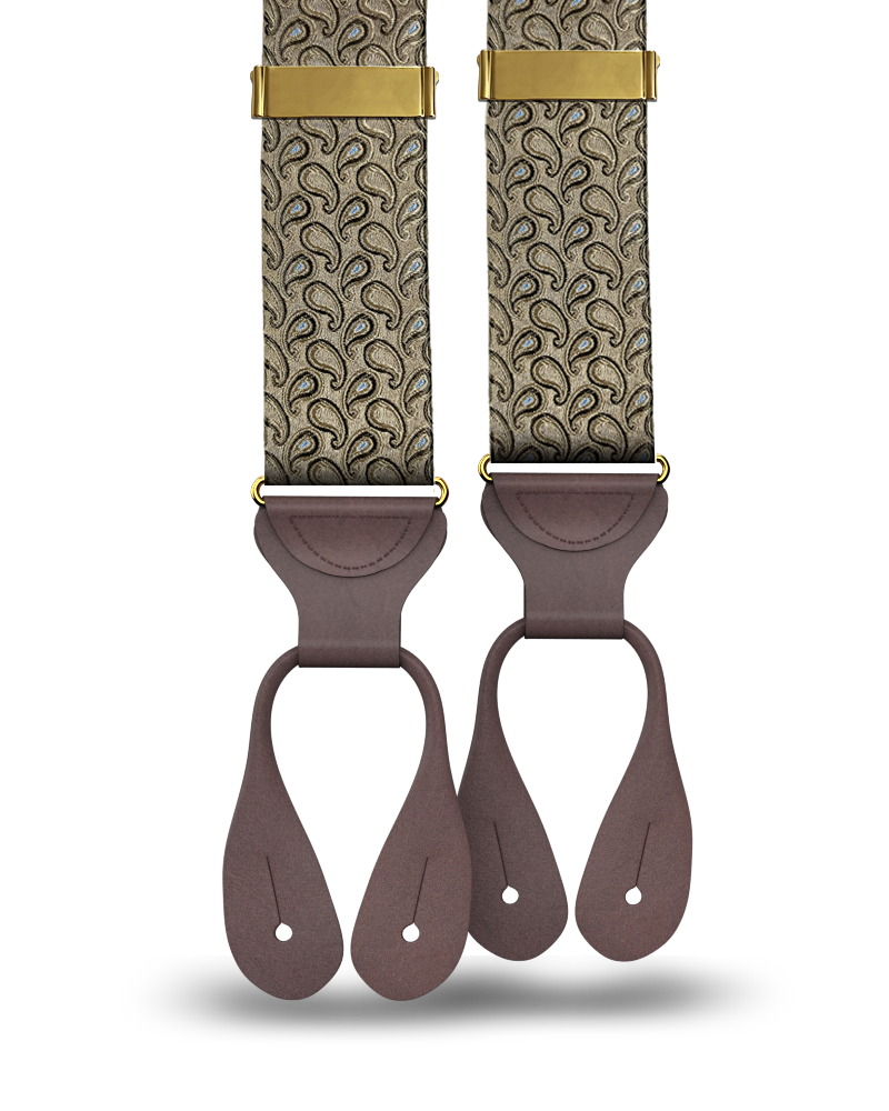 Alcot Khaki Paisley Silk Suspenders - KK & Jay Supply Co.