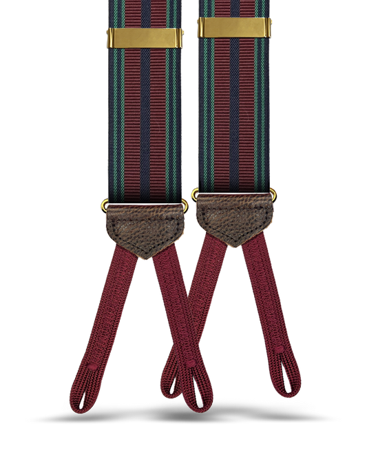Arden Striped Suspenders - Maroon/Navy/Green