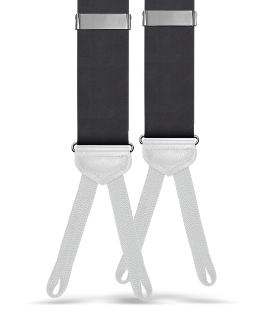 Satin Silk Suspenders w/ White Braided Ends - Black