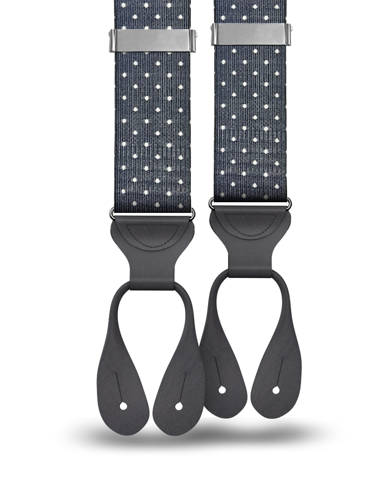 Dalton Polka Dot Silk Suspenders - Charcoal - KK & Jay Supply Co.