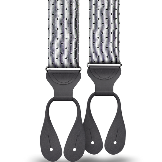 Dalton Polka Dot Silk Suspenders - Silver - KK & Jay Supply Co.