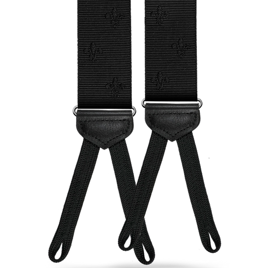Limited Edition<br>Vintage Deveaux Fleur-de-lis Suspenders - Black - KK & Jay Supply Co.