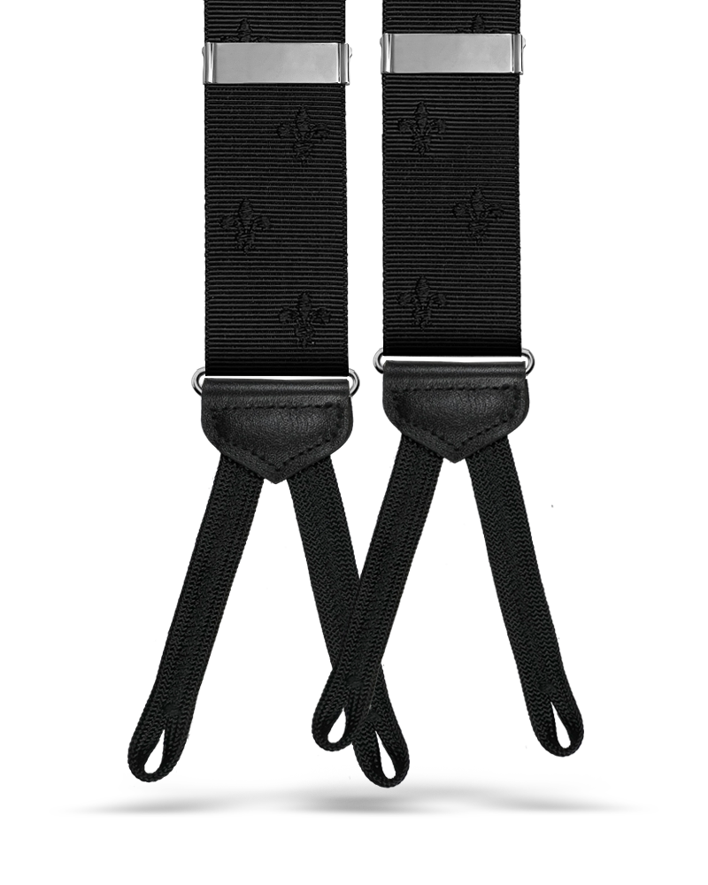 Limited Edition<br>Vintage Deveaux Fleur-de-lis Suspenders - Black - KK & Jay Supply Co.