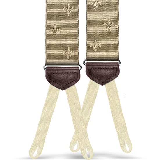 Limited Edition<br>Vintage Deveaux Fleur-de-lis Khaki Suspenders - KK & Jay Supply Co.
