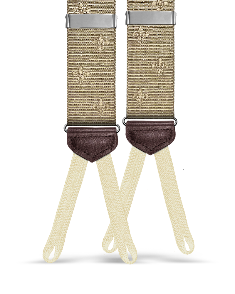 Limited Edition<br>Vintage Deveaux Fleur-de-lis Khaki Suspenders - KK & Jay Supply Co.