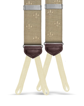Limited Edition<br>Vintage Deveaux Fleur-de-lis Khaki Suspenders - KK & Jay Supply Co.