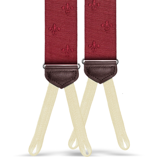 Limited Edition<br>Vintage Deveaux Fleur-de-lis Maroon Suspenders - KK & Jay Supply Co.