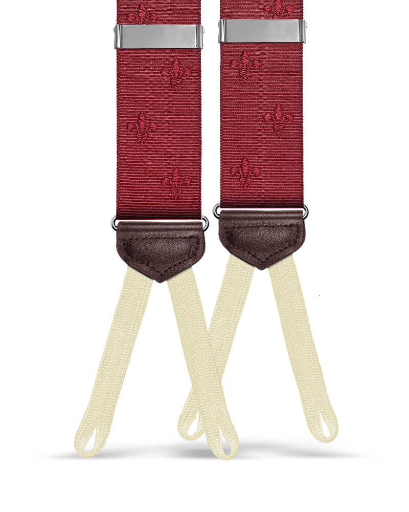 Limited Edition<br>Vintage Deveaux Fleur-de-lis Maroon Suspenders - KK & Jay Supply Co.