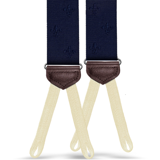 Limited Edition<br>Vintage Deveaux Fleur-de-lis Navy Suspenders - KK & Jay Supply Co.