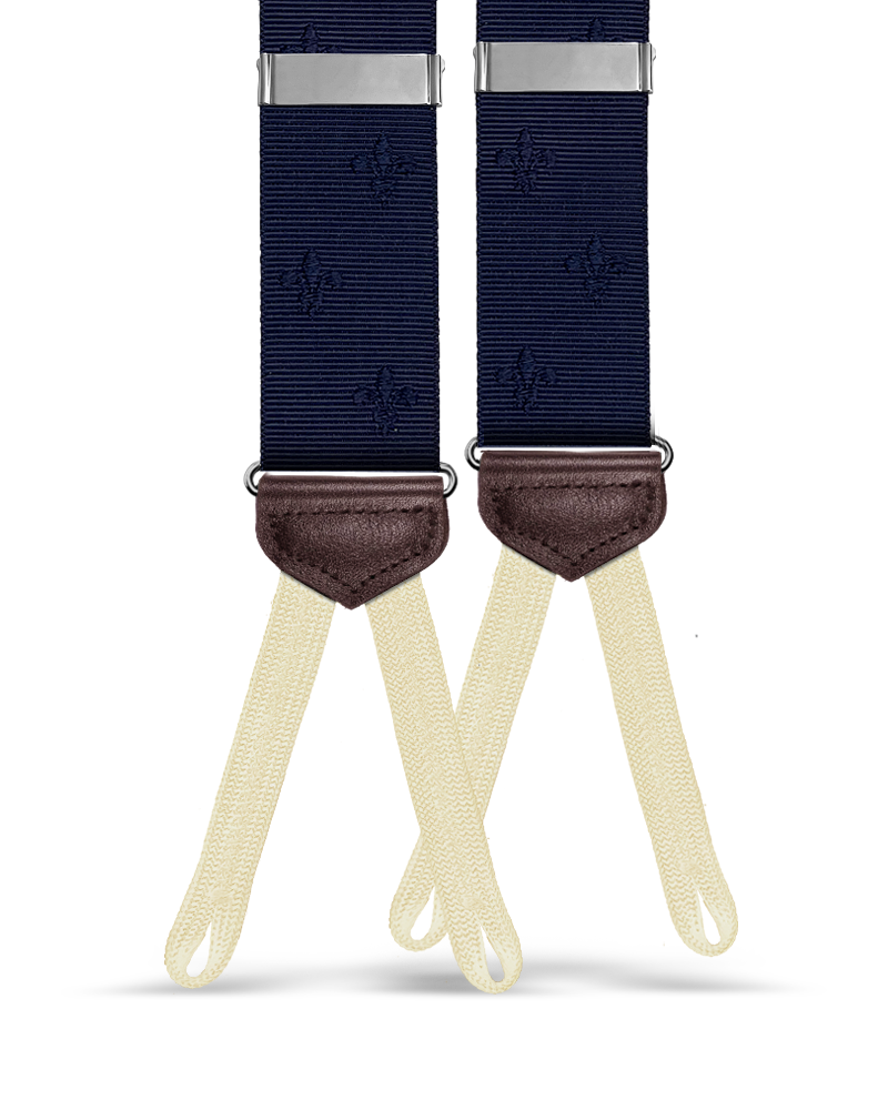 Limited Edition<br>Vintage Deveaux Fleur-de-lis Navy Suspenders - KK & Jay Supply Co.