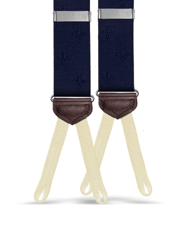 Limited Edition<br>Vintage Deveaux Fleur-de-lis Navy Suspenders - KK & Jay Supply Co.