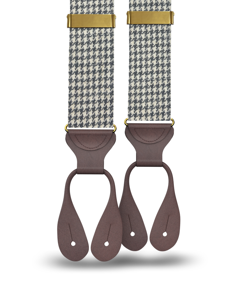 Harrington Houndstooth Grey Wool Suspenders - KK & Jay Supply Co.