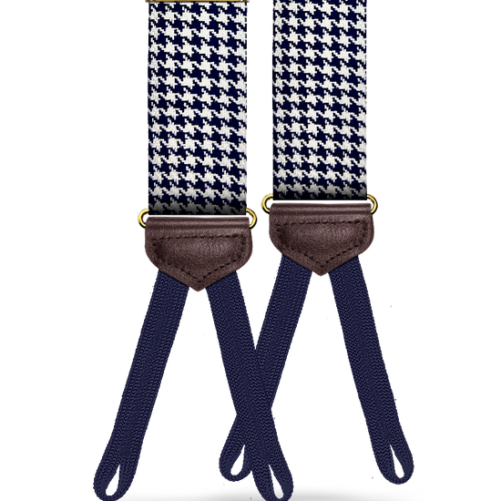 Harrington Wool Houndstooth Suspenders - Navy - KK & Jay Supply Co.