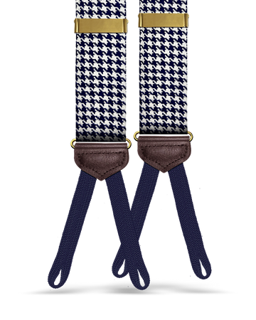 Harrington Wool Houndstooth Suspenders - Navy - KK & Jay Supply Co.