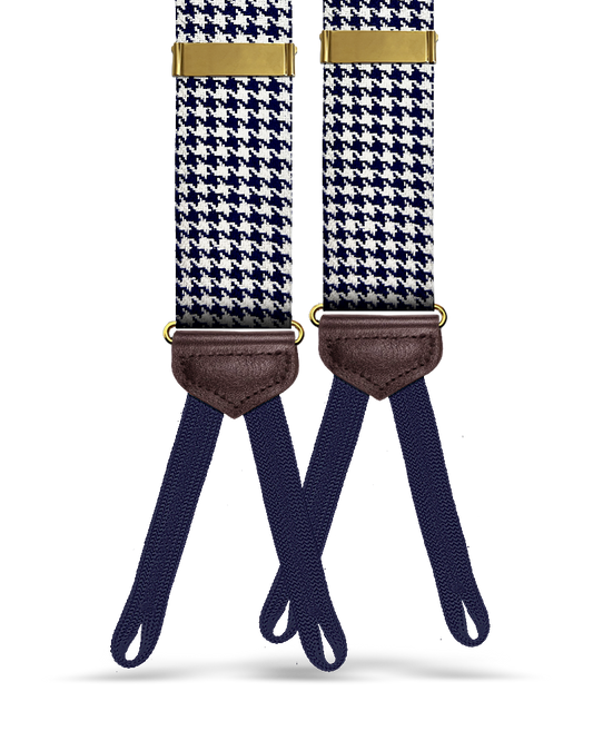 Harrington Wool Houndstooth Suspenders - Navy - KK & Jay Supply Co.