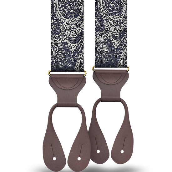 Limited Edition<br>Hillcrest Paisley Silk Suspenders - Navy - KK & Jay Supply Co.