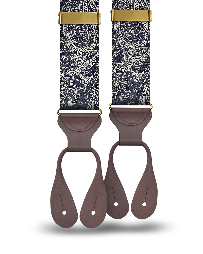 Limited Edition<br>Hillcrest Paisley Silk Suspenders - Navy - KK & Jay Supply Co.