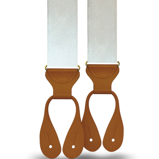 Ivory Silk Suspenders w/ Tan Ends - KK & Jay Supply Co.