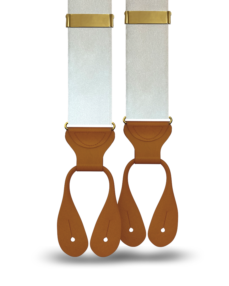 Ivory Silk Suspenders w/ Tan Ends - KK & Jay Supply Co.