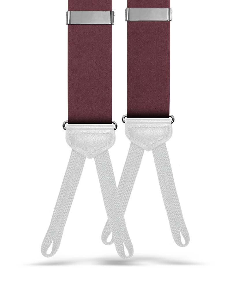 Satin Silk Suspenders w/ White Braided Ends - Maroon - KK & Jay Supply Co.