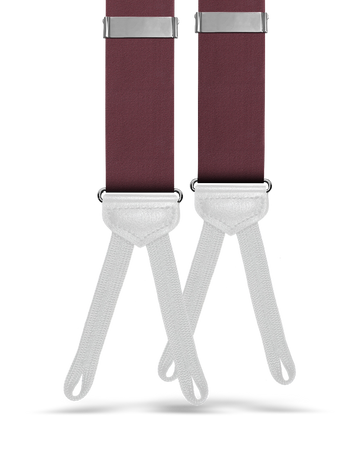 Satin Silk Suspenders w/ White Braided Ends - Maroon - KK & Jay Supply Co.