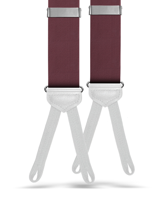 Satin Silk Suspenders w/ White Braided Ends - Maroon