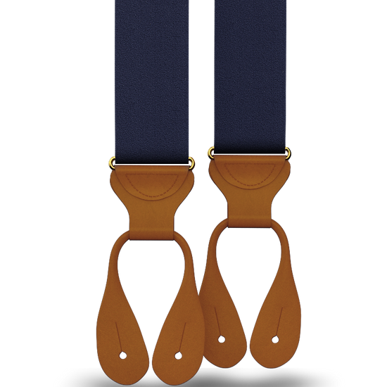 Navy Silk Suspenders w/ Tan Ends - KK & Jay Supply Co.