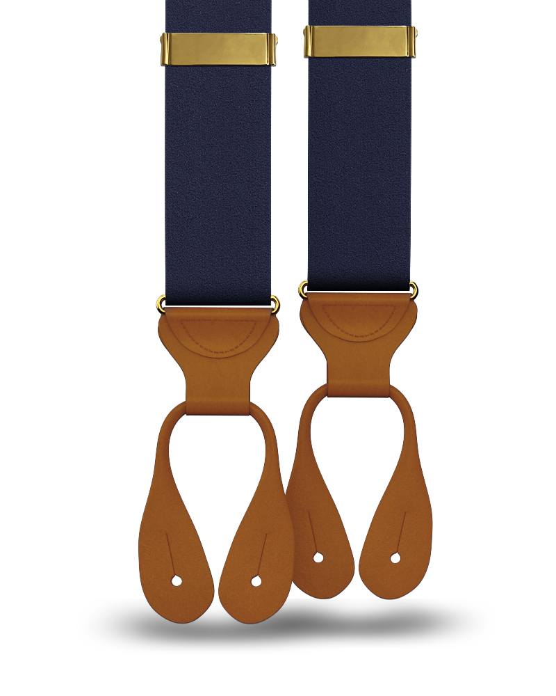 Navy Silk Suspenders w/ Tan Ends - KK & Jay Supply Co.