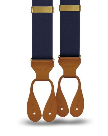 Navy Silk Suspenders w/ Tan Ends - KK & Jay Supply Co.