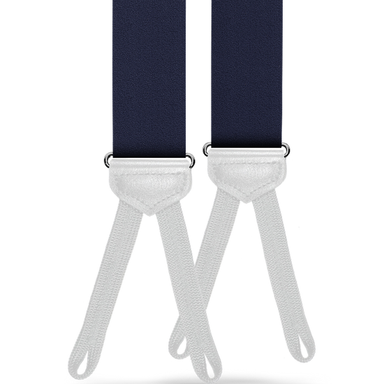 Satin Silk Suspenders w/ White Braided Ends - Navy - KK & Jay Supply Co.