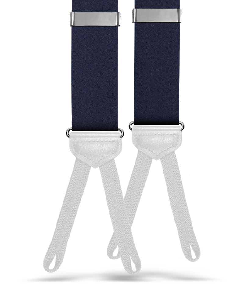 Satin Silk Suspenders w/ White Braided Ends - Navy - KK & Jay Supply Co.