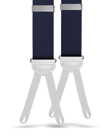 Satin Silk Suspenders w/ White Braided Ends - Navy - KK & Jay Supply Co.