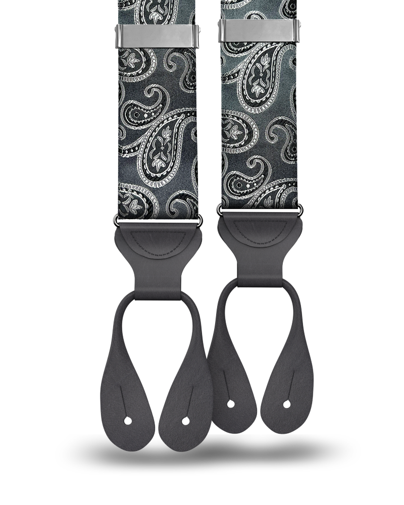 Orloff Grey Silk Paisley Suspenders - KK & Jay Supply Co.