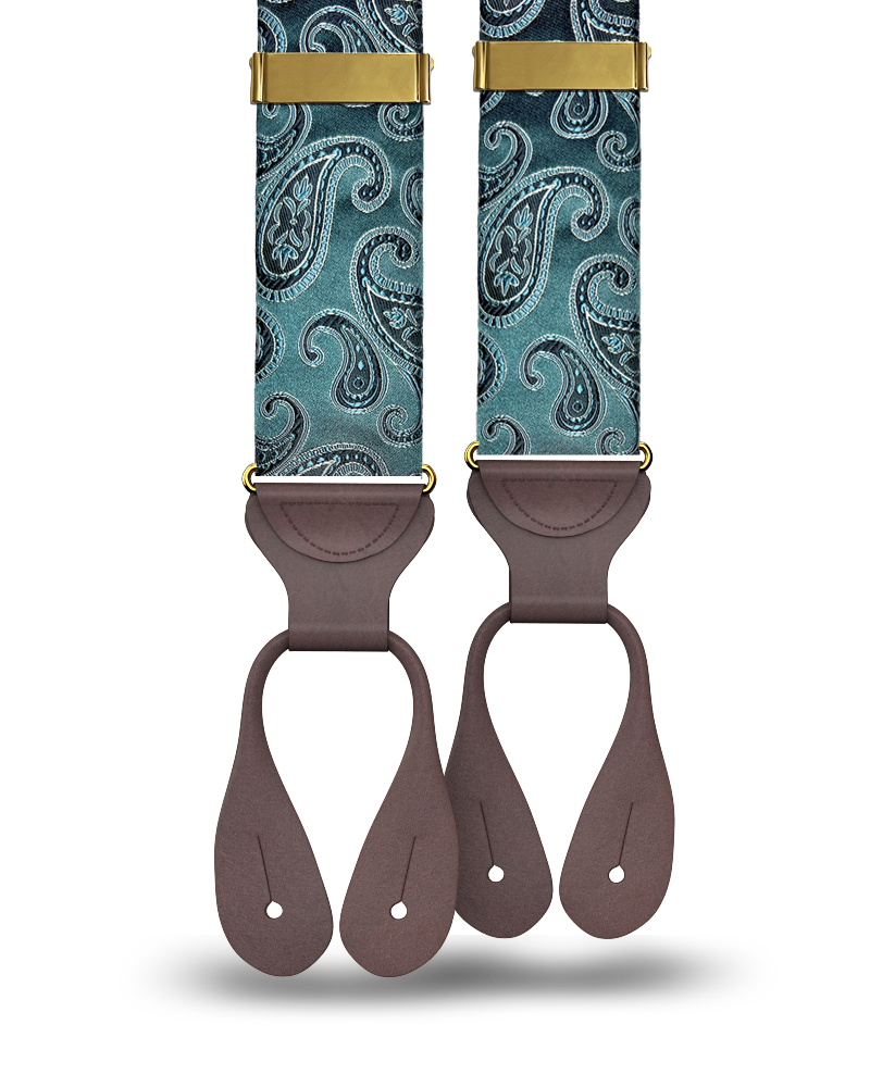 Orloff Teal Silk Paisley Suspenders - KK & Jay Supply Co.