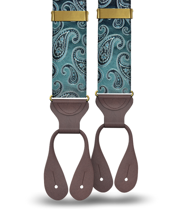 Orloff Teal Silk Paisley Suspenders - KK & Jay Supply Co.