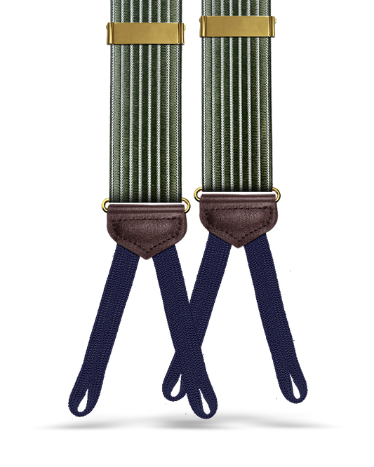 Park Hill Stripe Braided End Suspenders - Olive